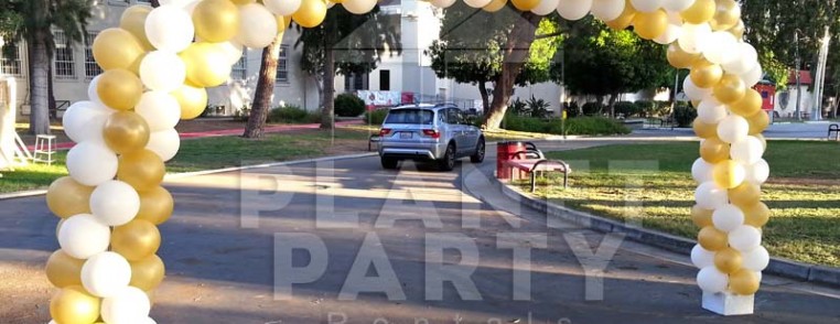 16ft Balloon Arch Spiral with Gold and White Balloons | Balloon Decorations