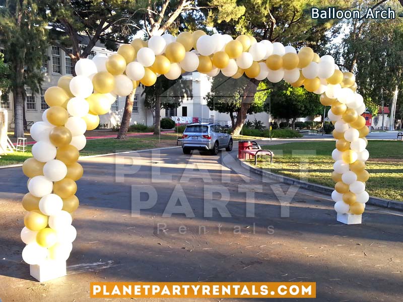 16ft Balloon Arch Spiral with Gold and White Balloons | Balloon Decorations