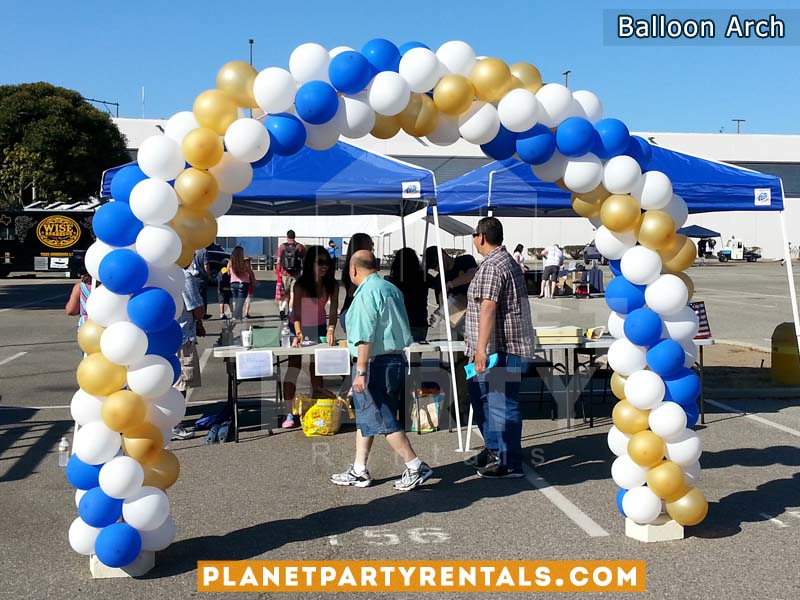 12ft Balloon Arch with Blue, Gold and White Balloons