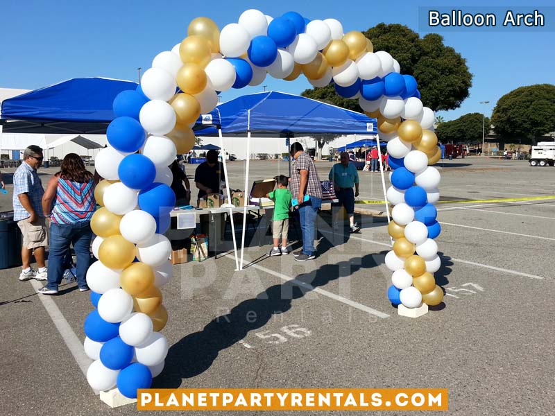 12ft Balloon Arch with Blue, Gold and White Balloons